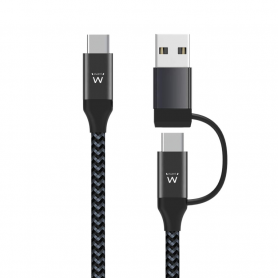 CABLE DE CARGA 2 EN 1 USB-C, USB-C A USB-C+USB-A, DE 1,0 METRO.