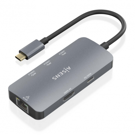 HUB AISENS USB-C DOCK 6 EN 1 USB-C A 1XHDMI 1XRJ45 3XUSB-A USB-C PD 15CM