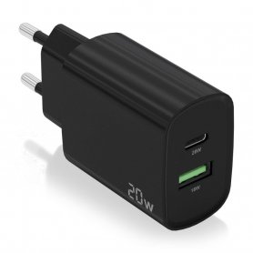 CARGADOR AISENS 20W 1XUSB-C PD3.0 1XUSB-A QC3.0 NEGRO