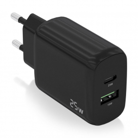 CARGADOR AISENS 25W 1XUSB-C PD3.0 1XUSB-A QC3.0 NEGRO