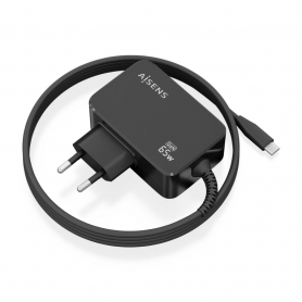 CARGADOR AISENS GAN 65W PD3.0 1XUSB-C 1.8M NEGRO