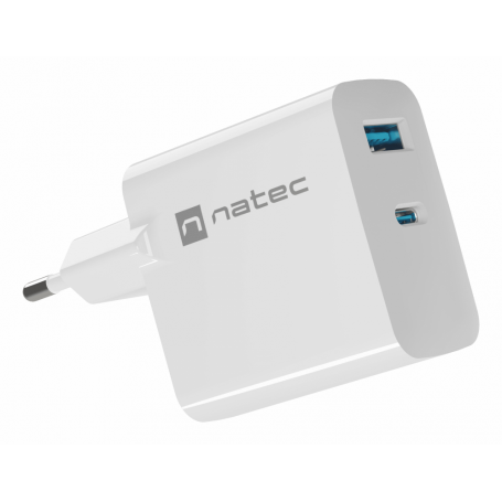 CARGADOR NATEC RIBERA GAN 45W PD3.0 QC3.0 1XUSB-A + 1XUSB-C BLANCO