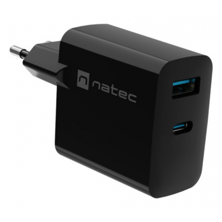 CARGADOR NATEC RIBERA GAN 65W PD3.0 QC3.0 1XUSB-A + 1XUSB-C NEGRO