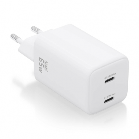 CARGADOR AISENS GAN 65W 2XUSB-C PD3.0 QC4.0 BLANCO