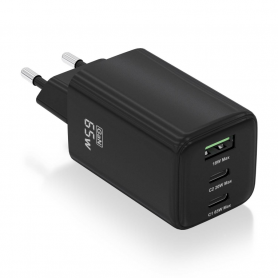 CARGADOR AISENS GAN 65W 2XUSB-C PD3.0 QC4.0 1XUSB-A QC3.0 NEGRO