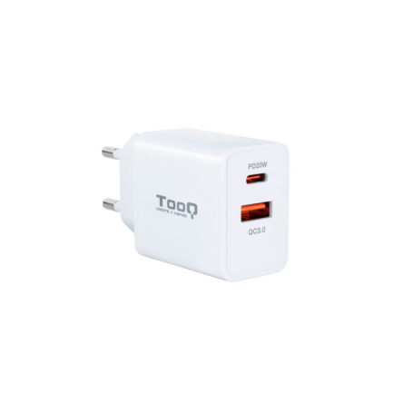 CARGADOR PARED TOOQ USB-C/PD 20W, USB-A/QC 18W BLANCO