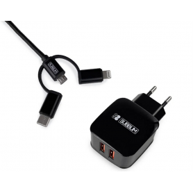 CARGADOR PARED SUBBLIM ABS 2.4A CON CABLE 3IN1 BLACK