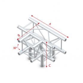 Milos Pro-30 Square F Truss - T-Cross + Down 4-way - 50 cm QLF40sp - 90° corner - silver - F