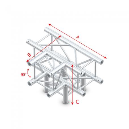 Milos Pro-30 Square F Truss - T-Cross + Down 4-way - 50 cm QLF40sp - 90° corner - silver - F