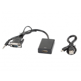 ADAPTADOR LANBERG VGA MACHO+AUDIO 3.5MM JACK/HDMI HEMBRA 20 CM NEGRO