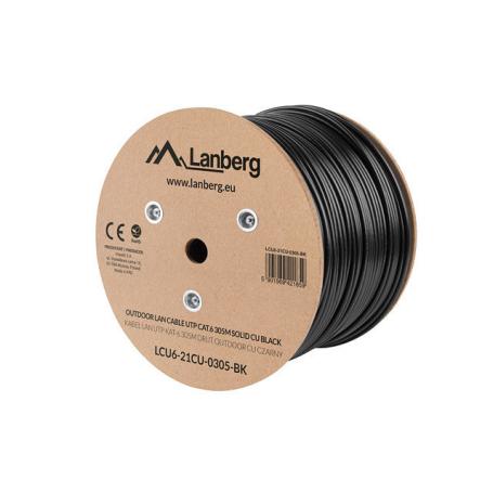 BOBINA CAT.6 LANBERG OUTDOOR UTP RJ45 SOLIDO COBRE FLUKE TESTED AWG24 305M NEGRO - Imagen 1