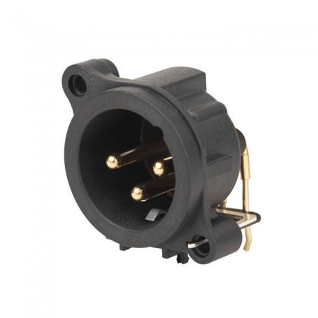 Neutrik XLR 3-pin male chassis Chapado en oro - montaje horizontal en PCB - IP40 - negro - Imagen 1