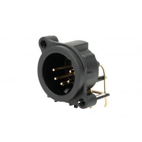 Neutrik XLR 5-pin male chassis Chapado en oro - montaje horizontal en PCB - IP40 - negro - Imagen 1