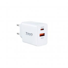 CARGADOR PARED TOOQ USB-C/PD 20W, USB-A/QC 18W BLANCO