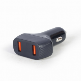 CARGADOR RÃPIDO DE COCHE USB GEMBIRD DE 2 PUERTOS, QC3.0, 36 W, NEGRO