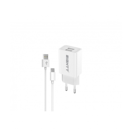 CARGADOR EIGHTT SMARTPHONE TABLET 5V 2X2.4A CON CABLE LIGHTNING 1,2M