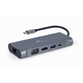 ADAPTADOR MULTIP GEMBIRD USBC 7EN1 HUB3.0,HDMI,VGA,PD,LECTOR TARJETAS,AUDIOGRIS