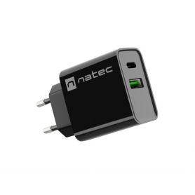 CARGADOR NATEC RIBERA 20W 1XUSB-A + 1XUSB-C PD3.0 QC3.0 NEGRO