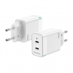 CARGADOR GAN AISENS 45W 2XUSB-C PD3.0 QC4.0 BLANCO