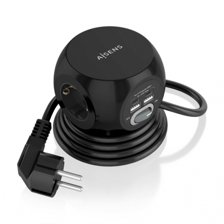 REGLETA ENCHUFES AISENS 3 TOMAS + 2XUSB-C, 2XUSB-A 1.4M NEGRO