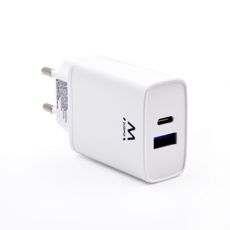 CARGADOR EWENT USB-C Y USB-A QC3.0 AC PD 2 PUERTOS (20W) BLANCO